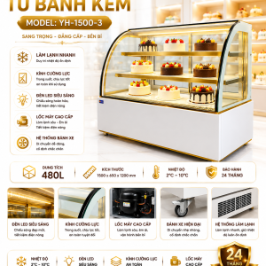 Tủ bánh kem kính cong 3 tầng 1m5 YH-1500