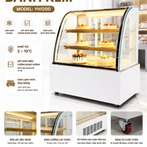 Tủ bánh kem kính cong 3 tầng 1m2 YH-1200