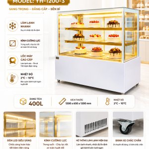 Tủ bánh kem 3 tầng 1m2 YH-1200-3