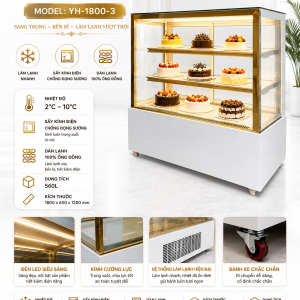 Tủ bánh kem 3 tầng 1m8 sấy kính YH-1800-3
