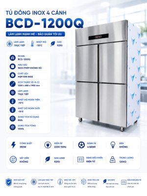 tủ đông inox 4 cánh BCD-1200Q